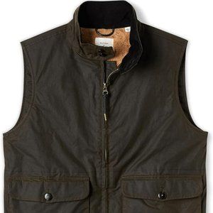 Billy Reid Hunting Vest Small Dark Olive Waxed Cotton Sherpa Lined NWT Stevenson